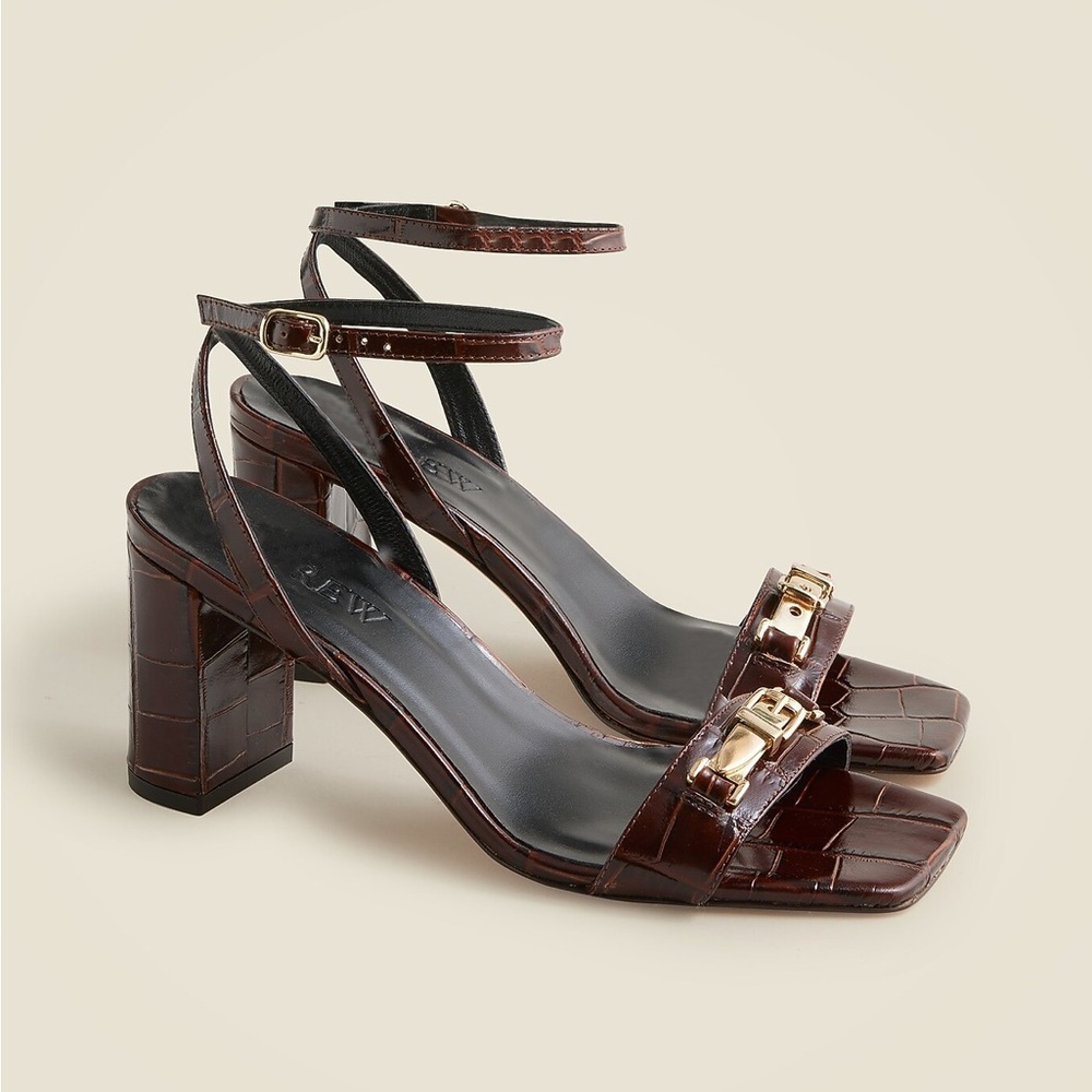 J Crew Evelyn Buckle Strap Sandal Heel In Croc Embossed Italian Leather Size 10